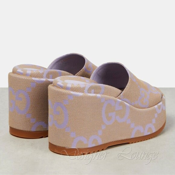 NEW GUCCI Macro GG Beige Monogram Canvas Platform Wedges Size EU 39.5 US 9.5 - Picture 3 of 13